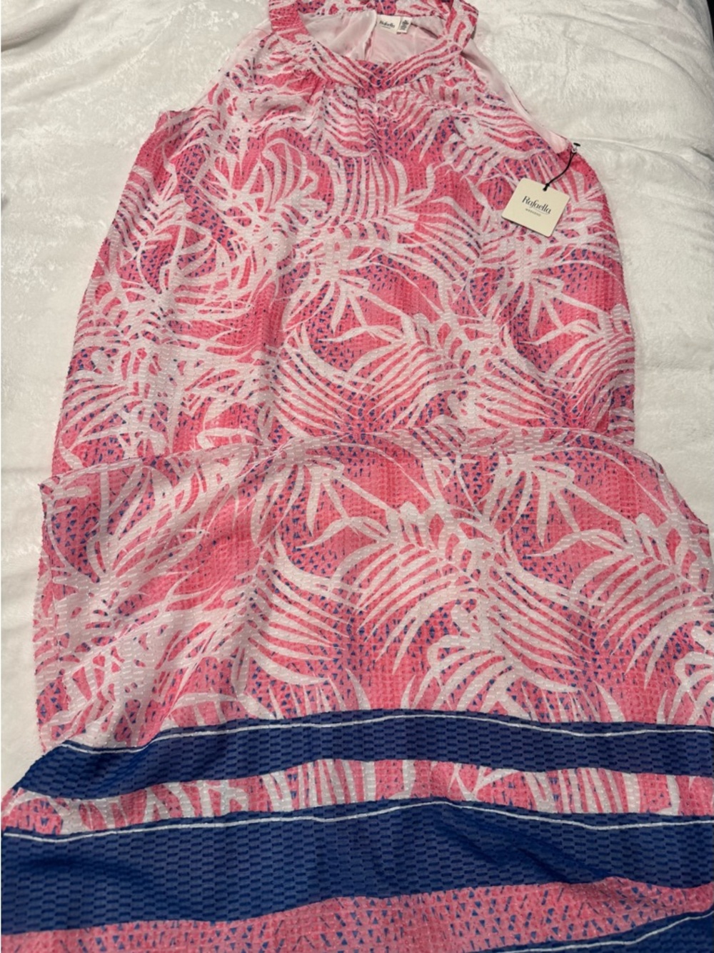 Rafaella Pink White Tropical Print Sleeveless Dress